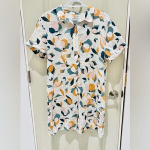 NWT Rachel Zoe 100% Linen Floral Boho Button Up Beach Wear Midi Shirt Dress